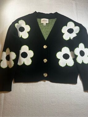 Industry Black Floral Button-Front Sweater